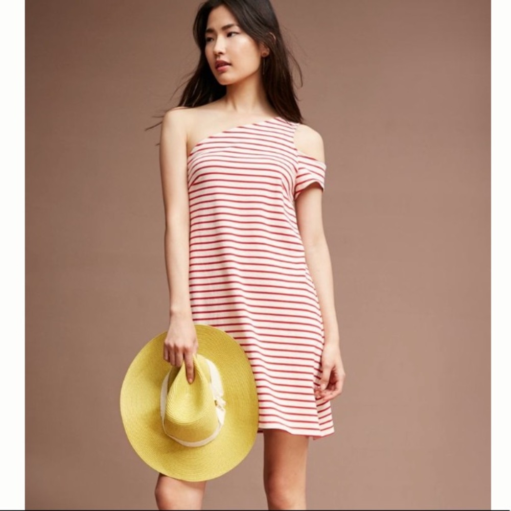 Mauve One Shoulder Striped Dress - Anthropologie
